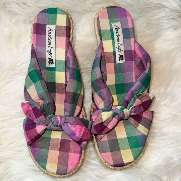 American Eagle Outfitters Pink and Green Wedge Sandals Espadrille Size 8 - Picture 4 of 9